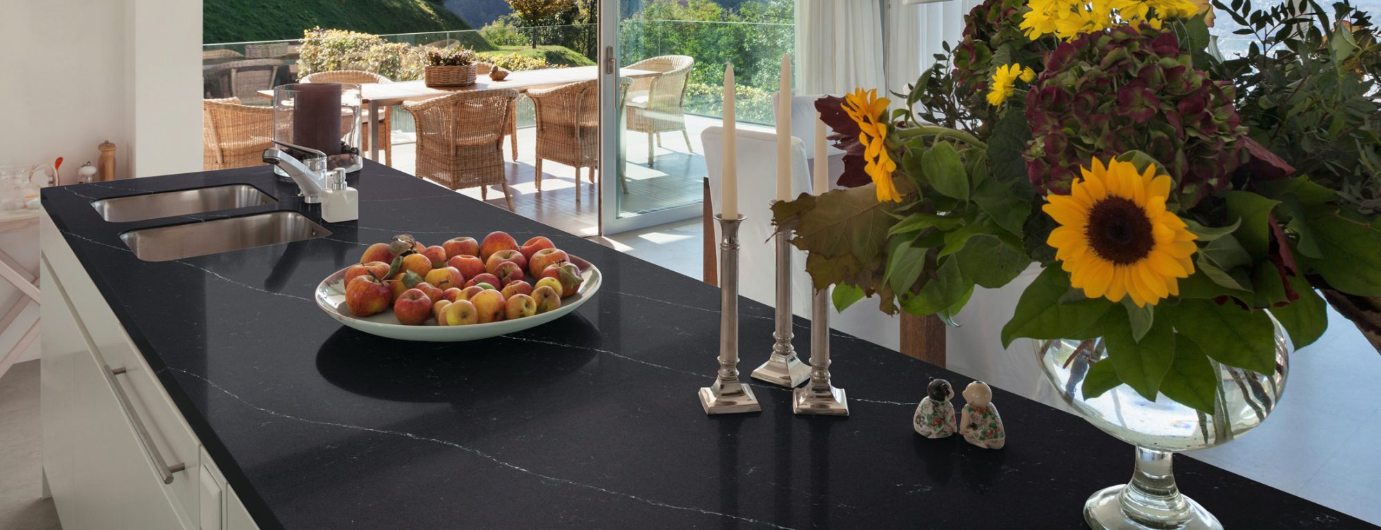 Interior of a modern villa, counter top of the kitchen